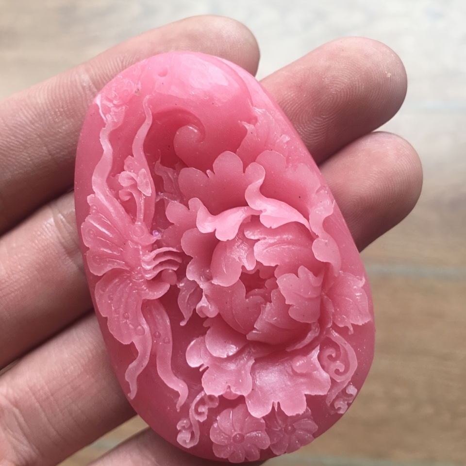 Pink Raw Stone Carving Love Butterfly Necklace